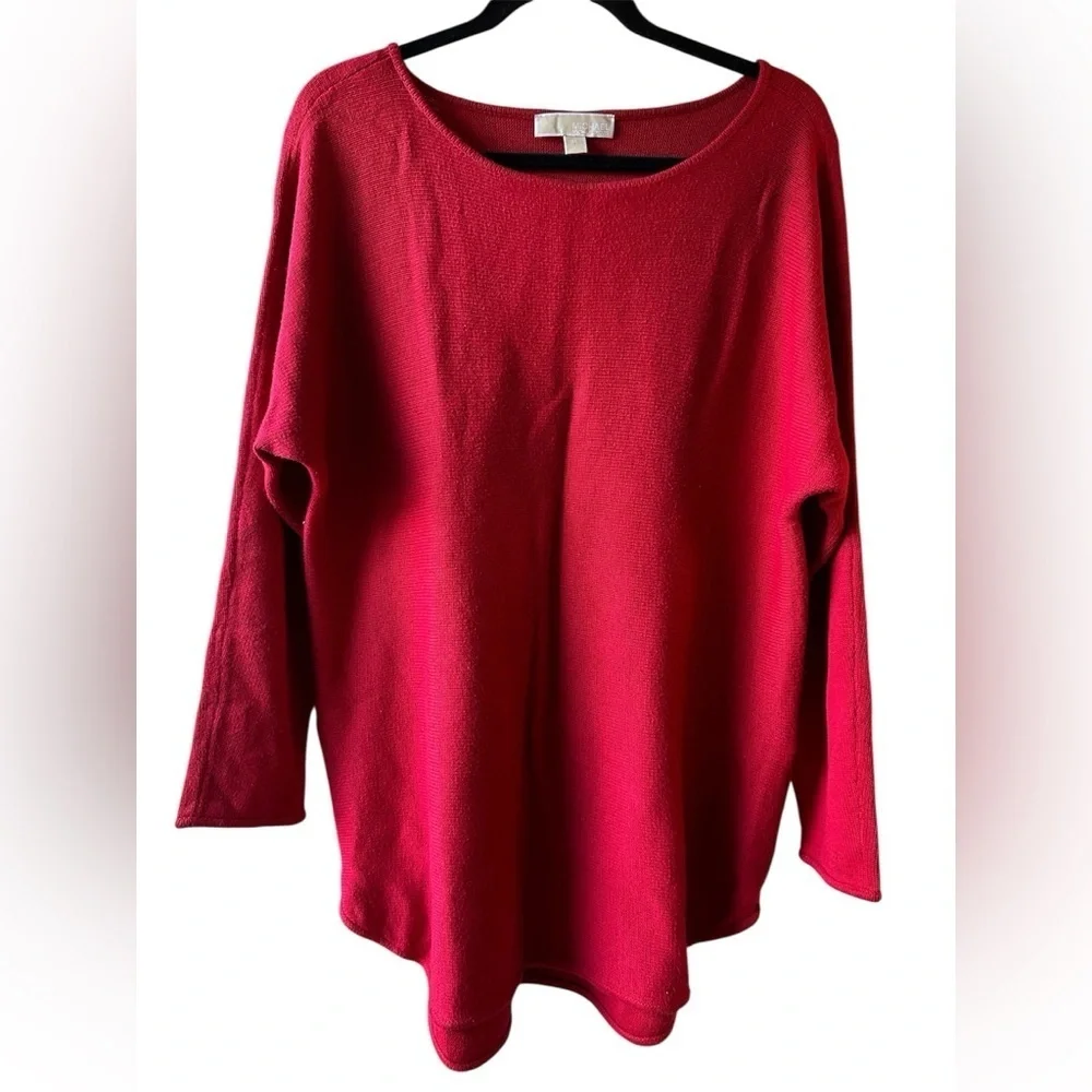 Michael Kors Red Knit Boat neck tunic Sweater Double Side Zippers Size M
